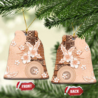 Hawaii Tapa Pattern With Brown Hibiscus Ceramic Ornament LT05 Bell Flake Brown - Polynesian Pride