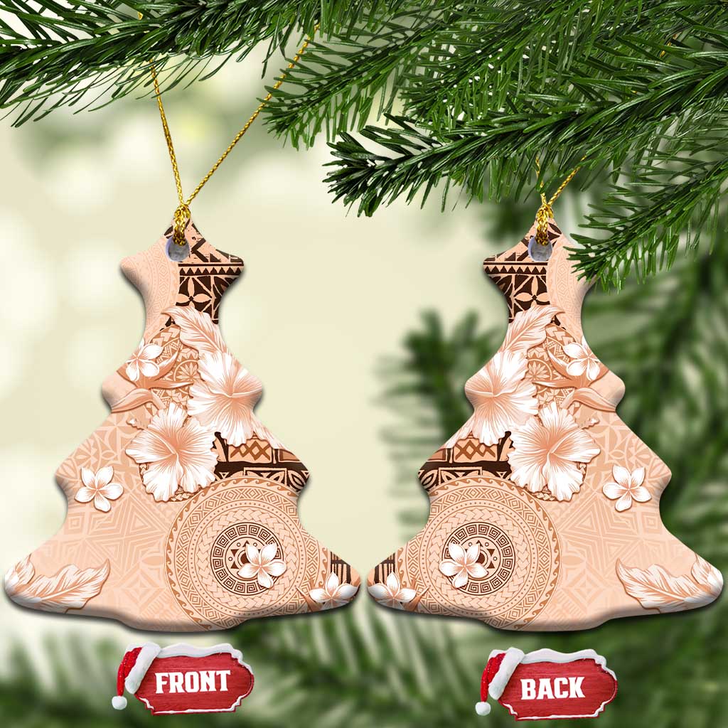 Hawaii Tapa Pattern With Brown Hibiscus Ceramic Ornament LT05 Christmas Tree Brown - Polynesian Pride