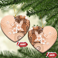 Hawaii Tapa Pattern With Brown Hibiscus Ceramic Ornament LT05 Heart Brown - Polynesian Pride