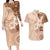 Hawaii Tapa Pattern With Brown Hibiscus Couples Matching Long Sleeve Bodycon Dress and Hawaiian Shirt