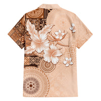 Hawaii Tapa Pattern With Brown Hibiscus Family Matching Short Sleeve Bodycon Dress and Hawaiian Shirt LT05 - Polynesian Pride