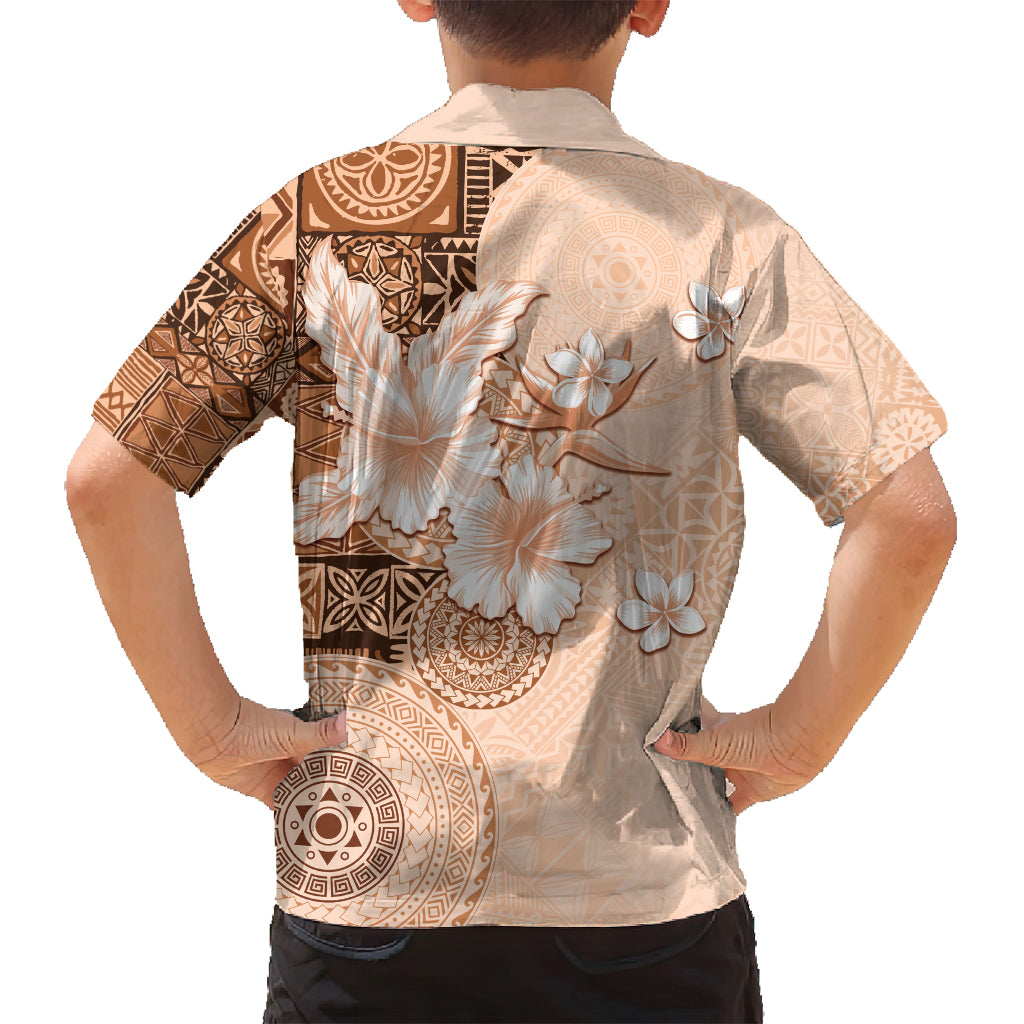 Hawaii Tapa Pattern With Brown Hibiscus Family Matching Summer Maxi Dress and Hawaiian Shirt LT05 - Polynesian Pride