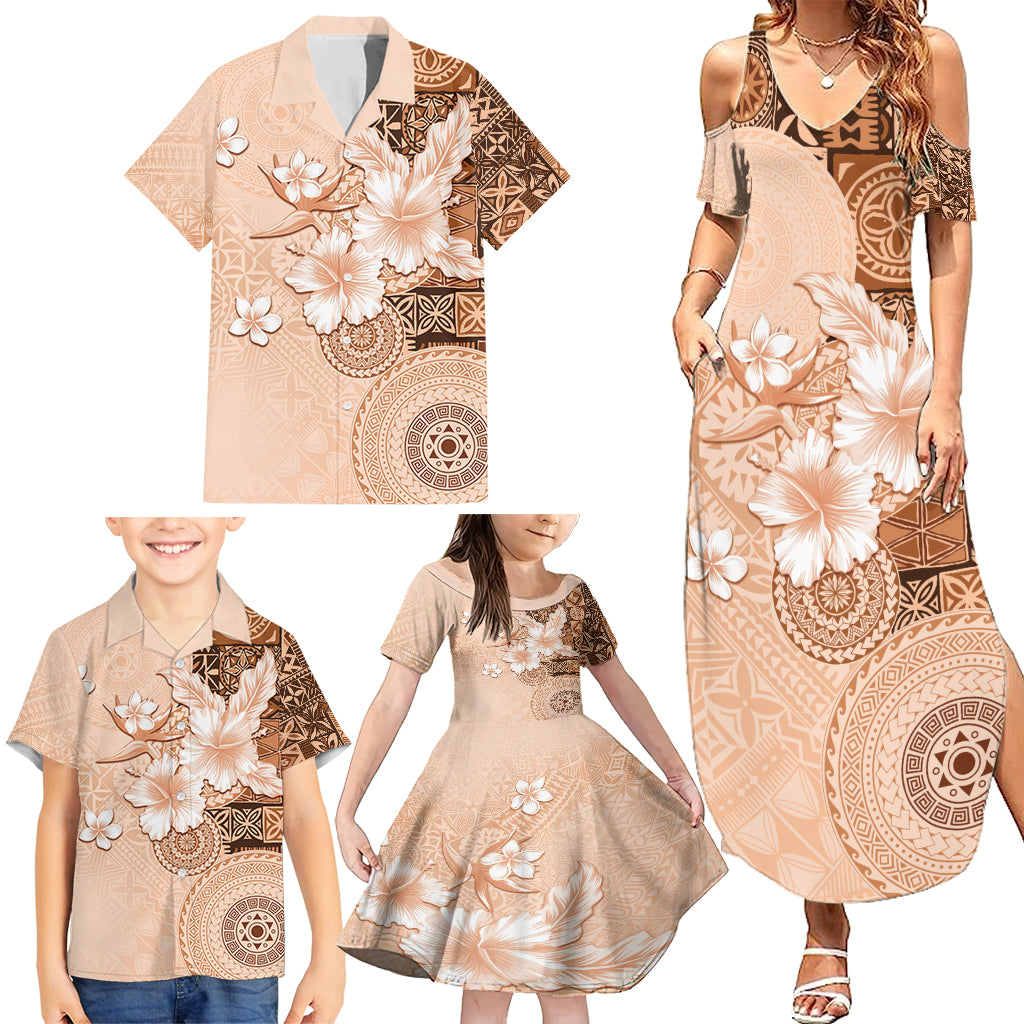 Hawaii Tapa Pattern With Brown Hibiscus Family Matching Summer Maxi Dress and Hawaiian Shirt LT05 - Polynesian Pride