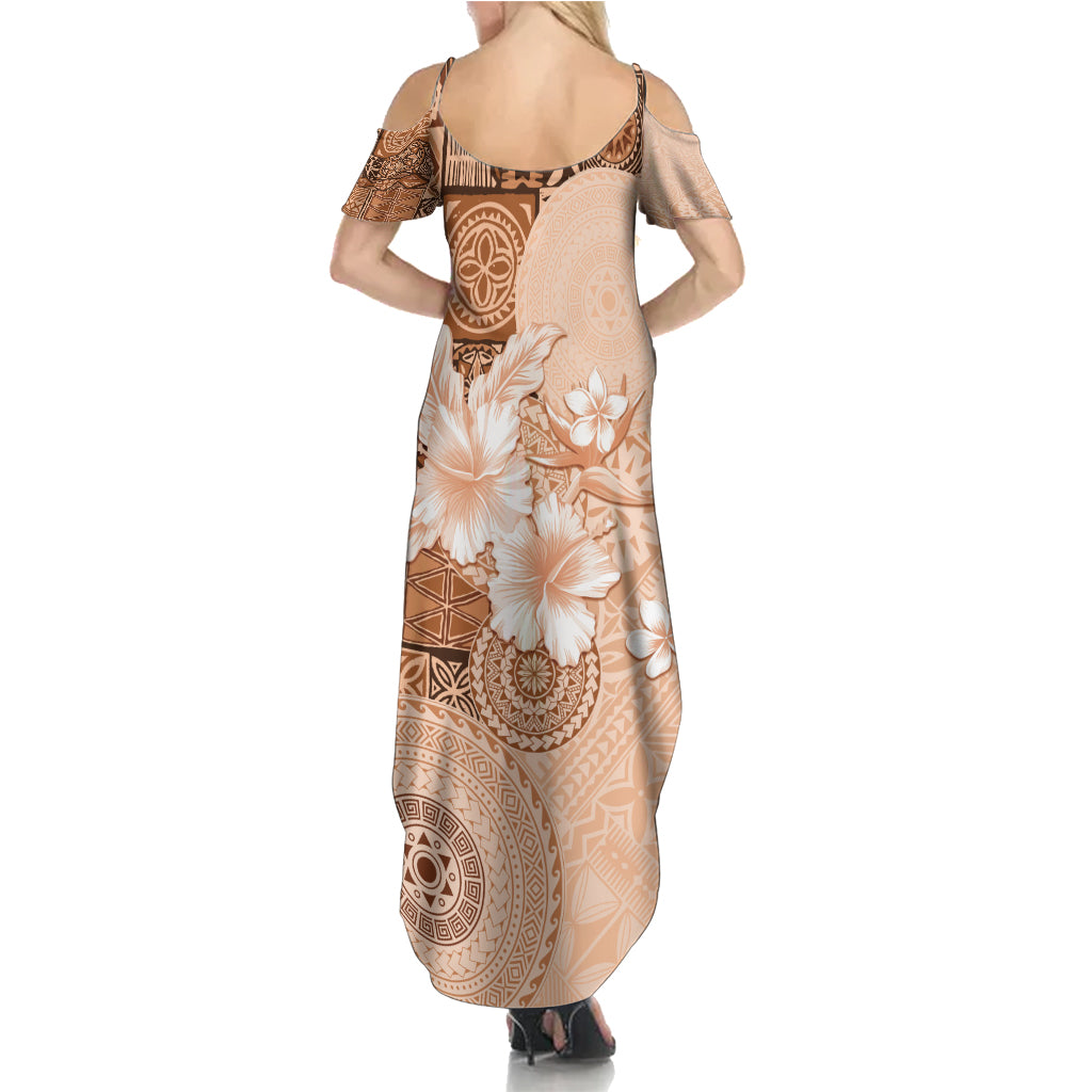 Hawaii Tapa Pattern With Brown Hibiscus Family Matching Summer Maxi Dress and Hawaiian Shirt LT05 - Polynesian Pride