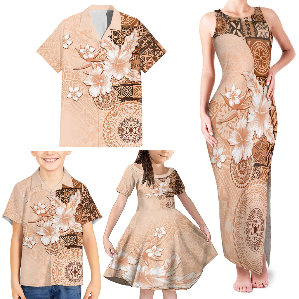 Hawaii Tapa Pattern With Brown Hibiscus Family Matching Tank Maxi Dress and Hawaiian Shirt LT05 - Polynesian Pride