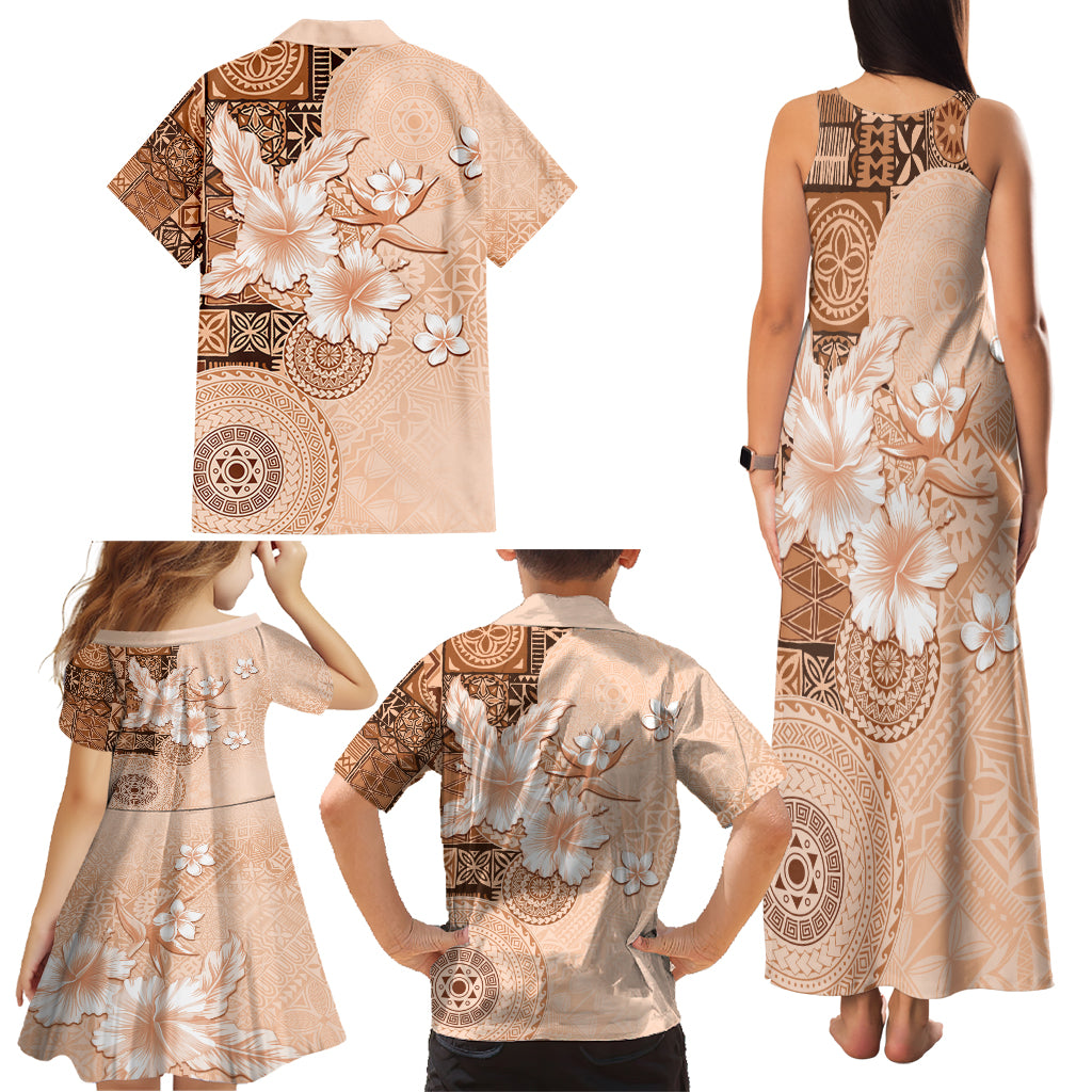 Hawaii Tapa Pattern With Brown Hibiscus Family Matching Tank Maxi Dress and Hawaiian Shirt LT05 - Polynesian Pride