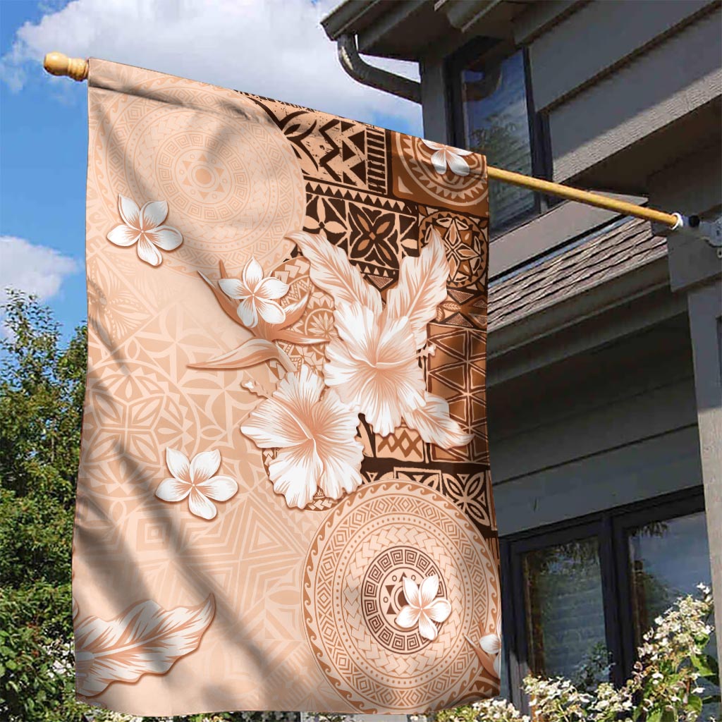 Hawaii Tapa Pattern With Brown Hibiscus Garden Flag LT05 - Polynesian Pride