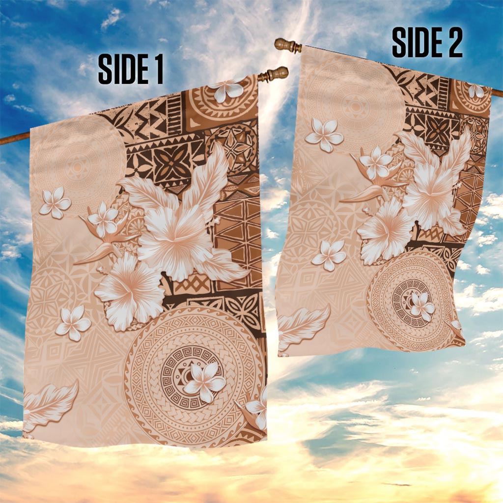 Hawaii Tapa Pattern With Brown Hibiscus Garden Flag LT05 - Polynesian Pride