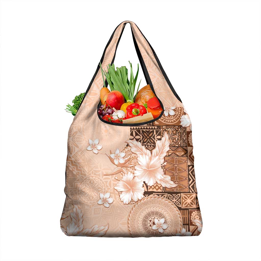 Hawaii Tapa Pattern With Brown Hibiscus Grocery Bag LT05 1-pack One Size Brown - Polynesian Pride