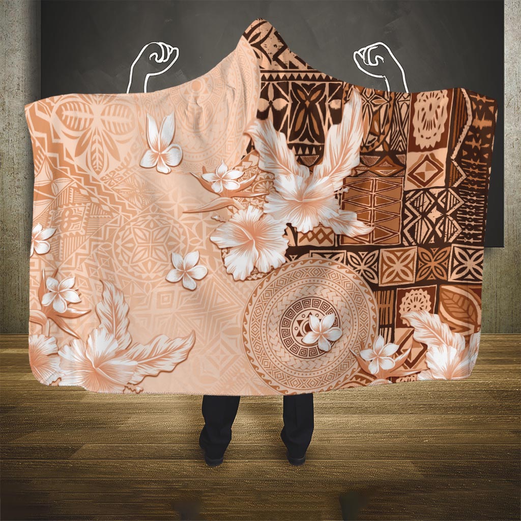 Hawaii Tapa Pattern With Brown Hibiscus Hooded Blanket LT05 One Size Brown - Polynesian Pride