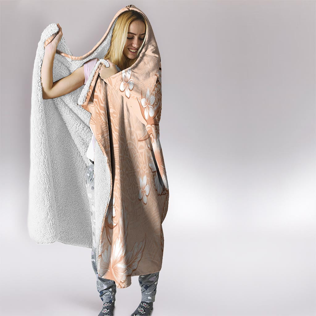 Hawaii Tapa Pattern With Brown Hibiscus Hooded Blanket LT05 - Polynesian Pride