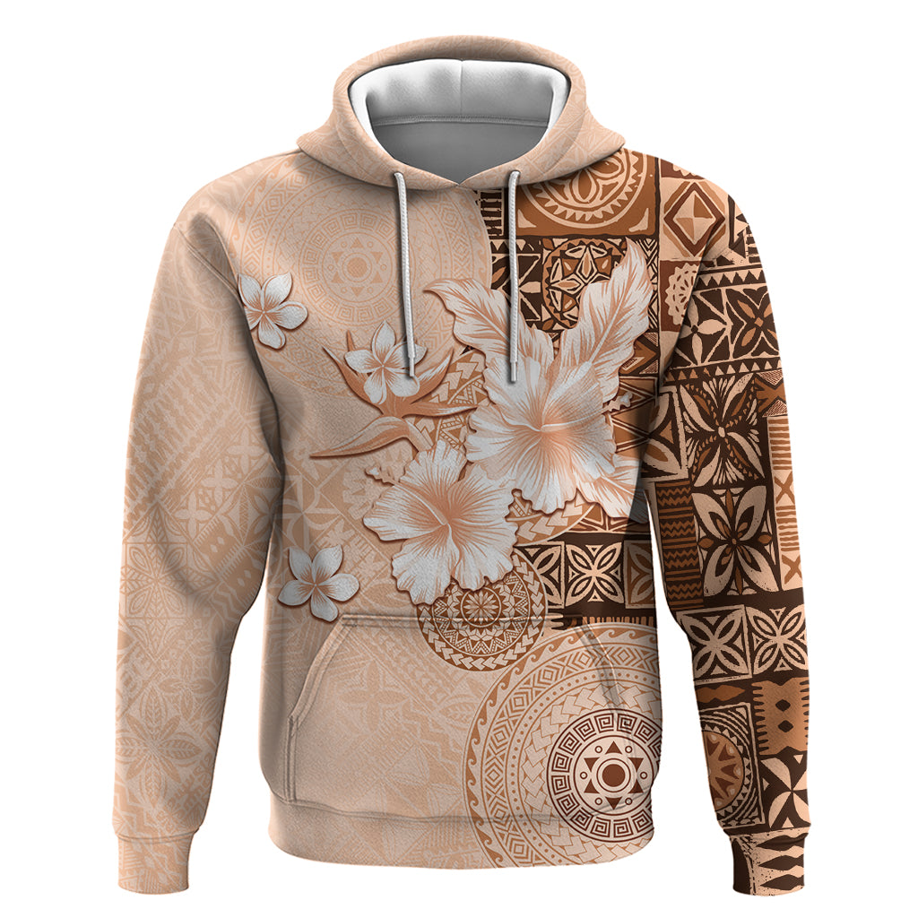 Hawaii Tapa Pattern With Brown Hibiscus Hoodie