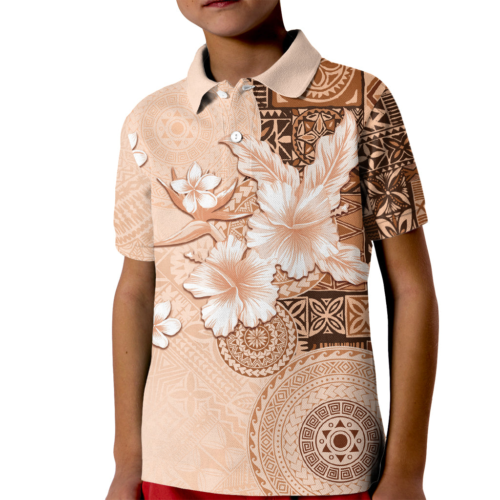 Hawaii Tapa Pattern With Brown Hibiscus Kid Polo Shirt