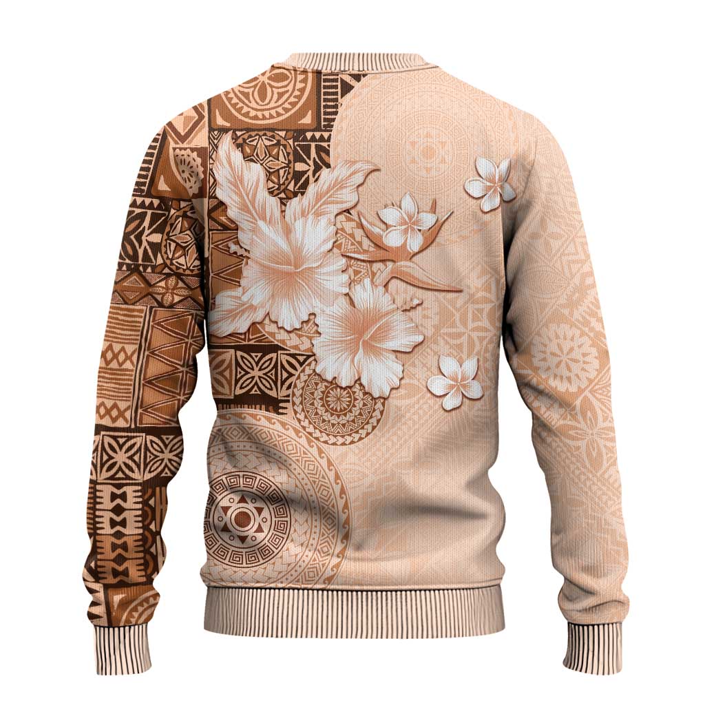 Hawaii Tapa Pattern With Brown Hibiscus Ugly Christmas Sweater