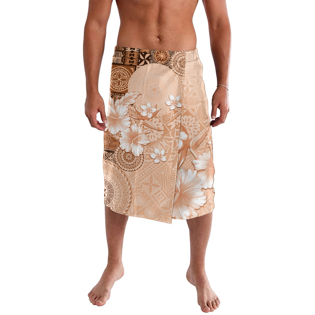Hawaii Tapa Pattern With Brown Hibiscus Lavalava LT05 Brown - Polynesian Pride