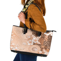 Hawaii Tapa Pattern With Brown Hibiscus Leather Tote Bag LT05 Brown - Polynesian Pride