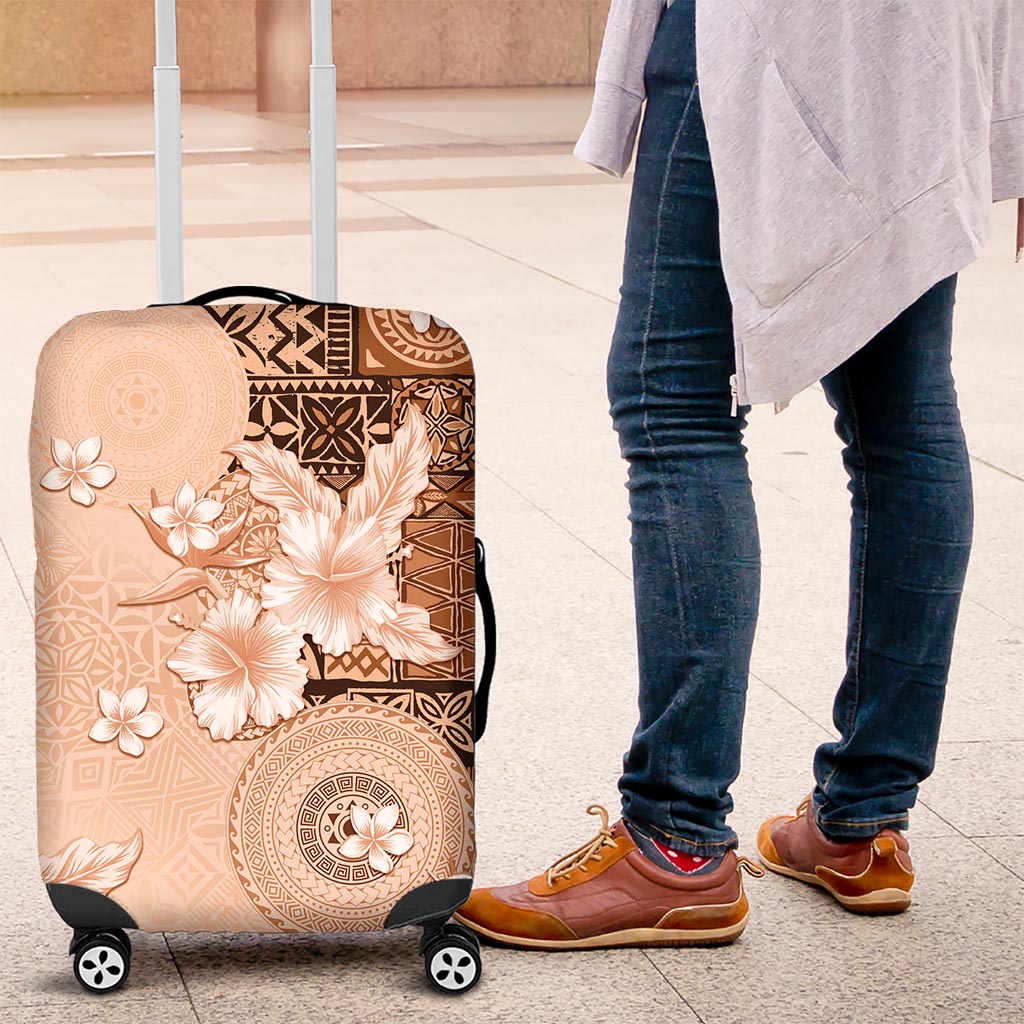 Hawaii Tapa Pattern With Brown Hibiscus Luggage Cover