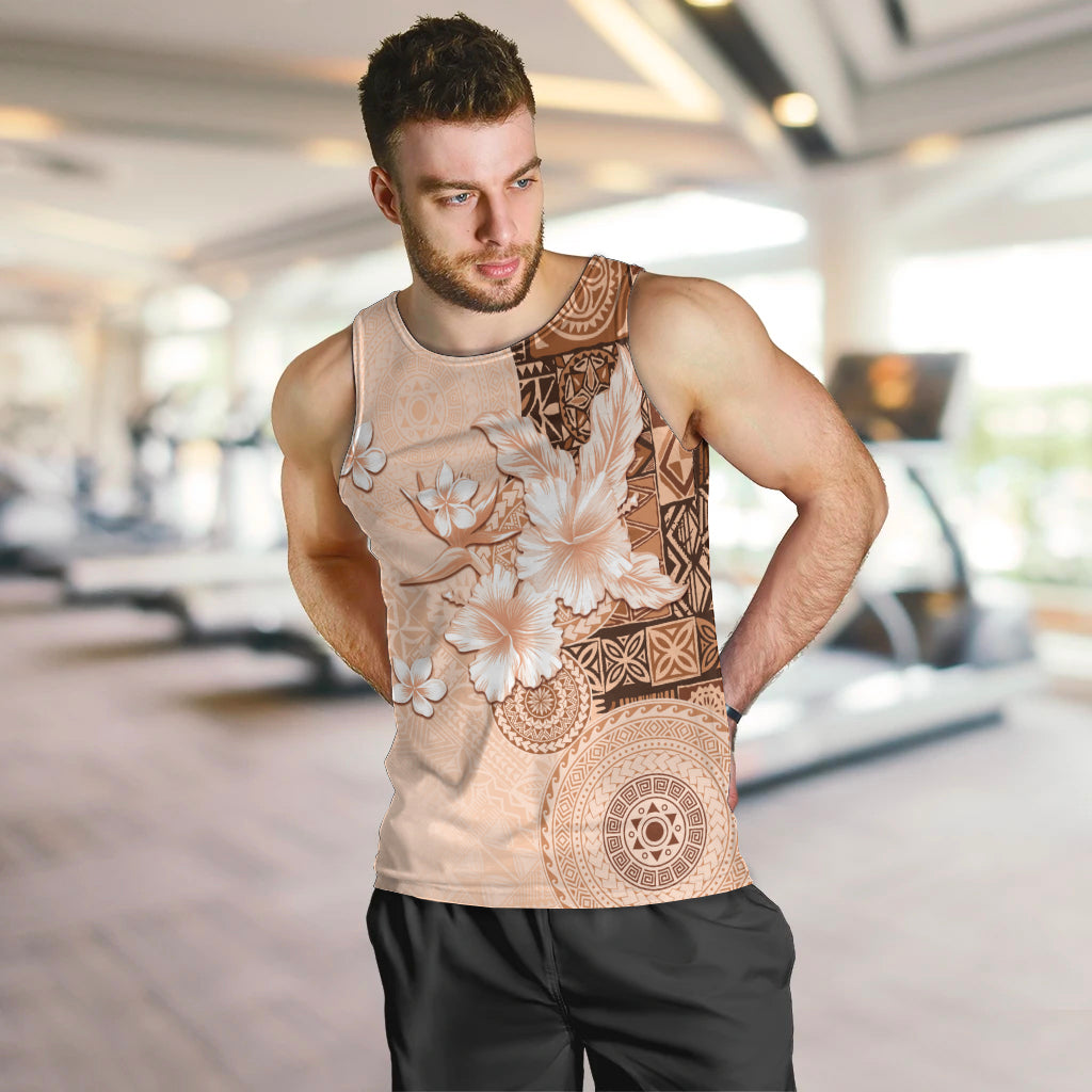 Hawaii Tapa Pattern With Brown Hibiscus Men Tank Top LT05 Brown - Polynesian Pride