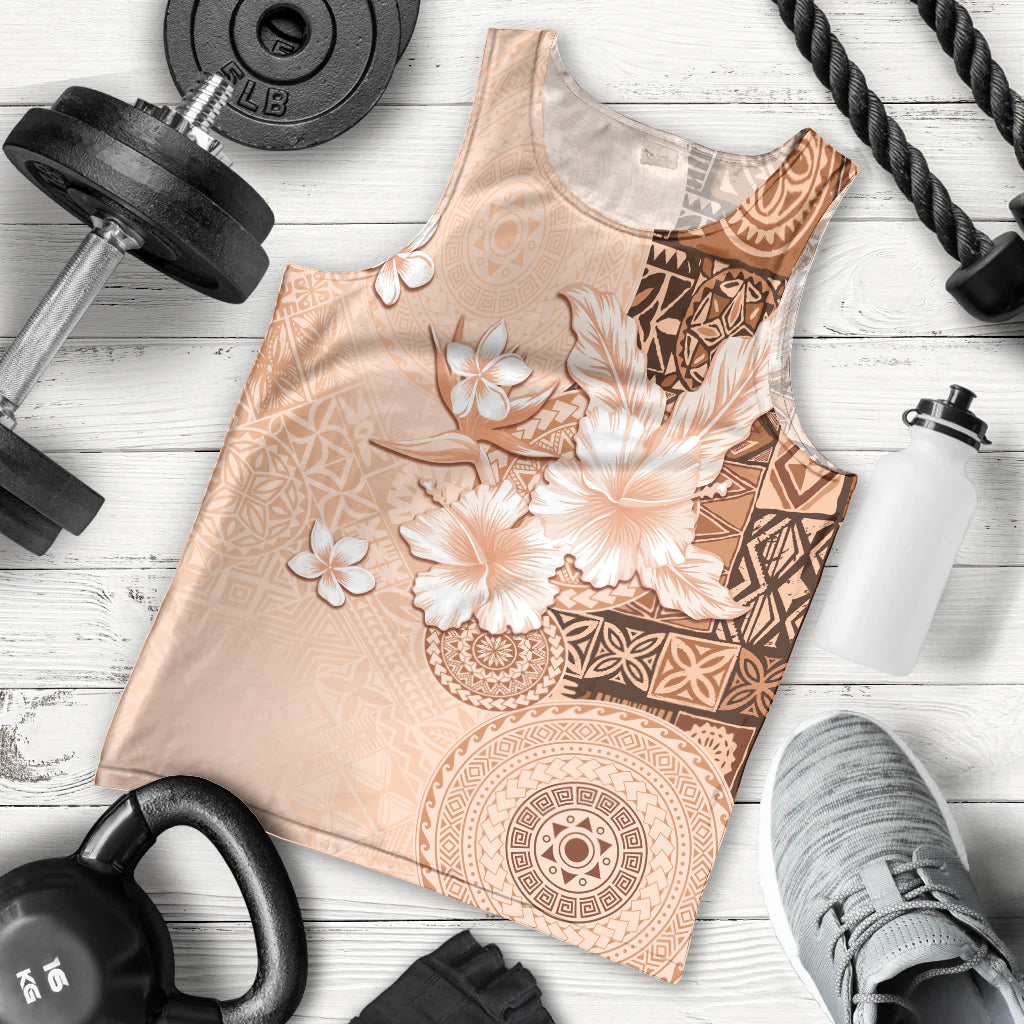 Hawaii Tapa Pattern With Brown Hibiscus Men Tank Top LT05 - Polynesian Pride