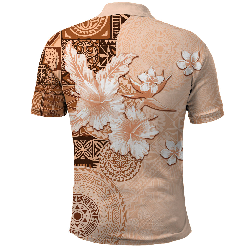 Hawaii Tapa Pattern With Brown Hibiscus Polo Shirt