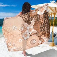 Hawaii Tapa Pattern With Brown Hibiscus Sarong