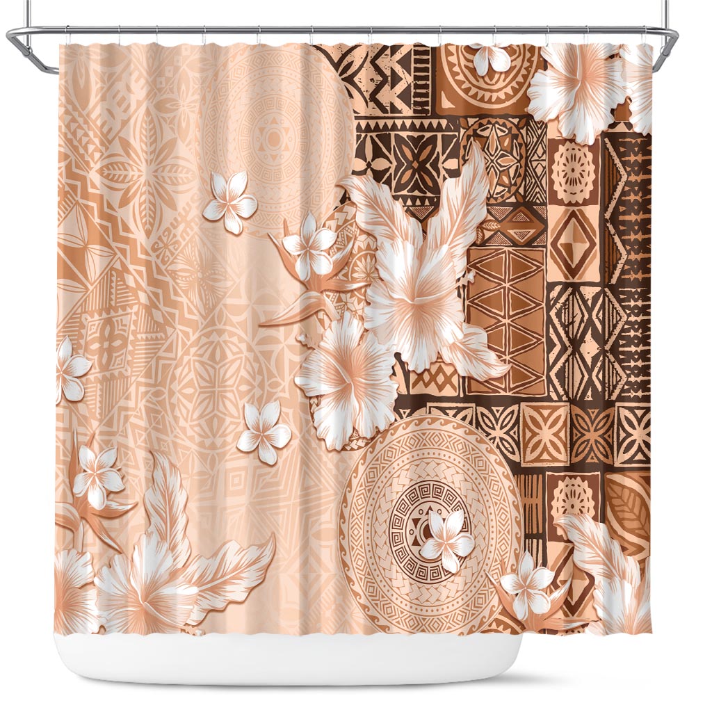 Hawaii Tapa Pattern With Brown Hibiscus Shower Curtain