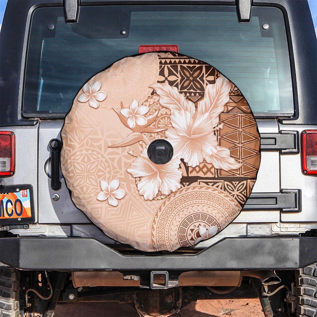 Hawaii Tapa Pattern With Brown Hibiscus Spare Tire Cover LT05 Brown - Polynesian Pride