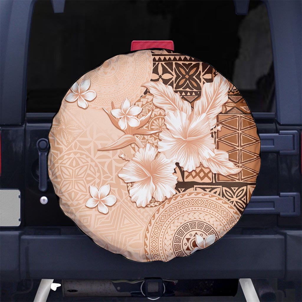 Hawaii Tapa Pattern With Brown Hibiscus Spare Tire Cover LT05 - Polynesian Pride