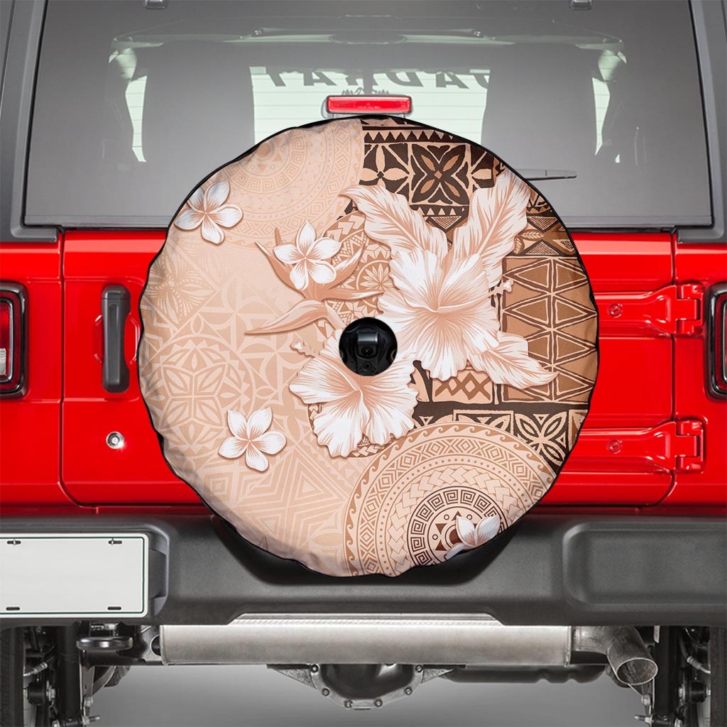 Hawaii Tapa Pattern With Brown Hibiscus Spare Tire Cover LT05 - Polynesian Pride