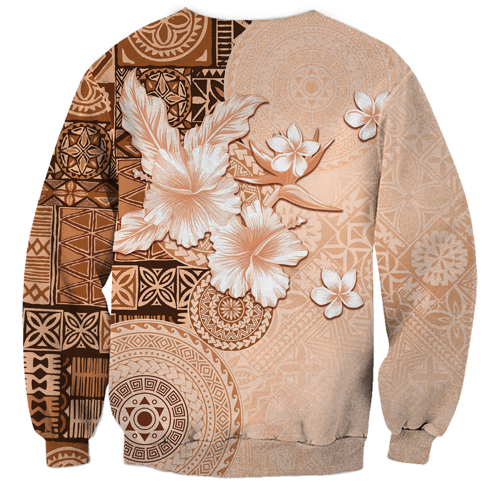Hawaii Tapa Pattern With Brown Hibiscus Sweatshirt LT05 - Polynesian Pride