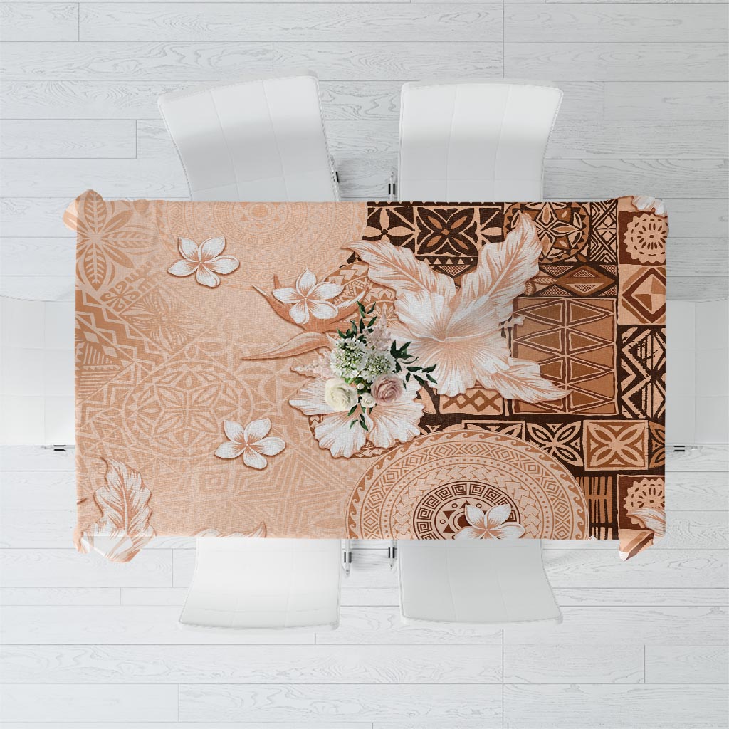 Hawaii Tapa Pattern With Brown Hibiscus Tablecloth