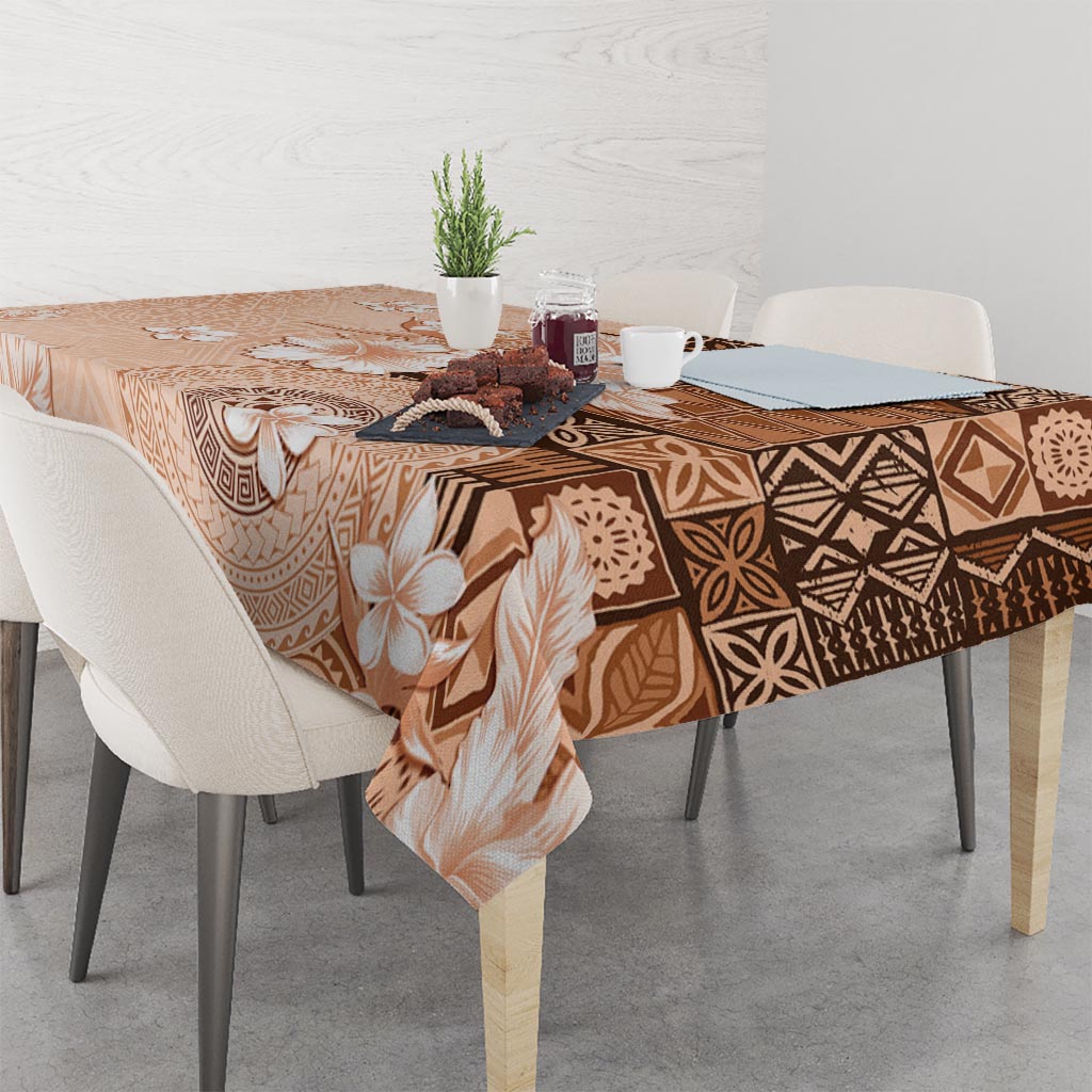 Hawaii Tapa Pattern With Brown Hibiscus Tablecloth LT05 - Polynesian Pride