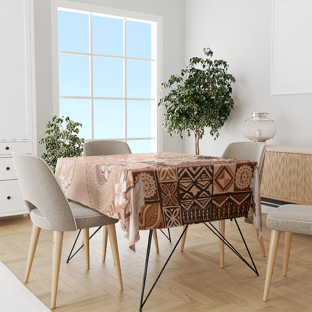 Hawaii Tapa Pattern With Brown Hibiscus Tablecloth LT05 - Polynesian Pride