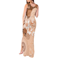 Hawaii Tapa Pattern With Brown Hibiscus Tank Maxi Dress LT05 - Polynesian Pride