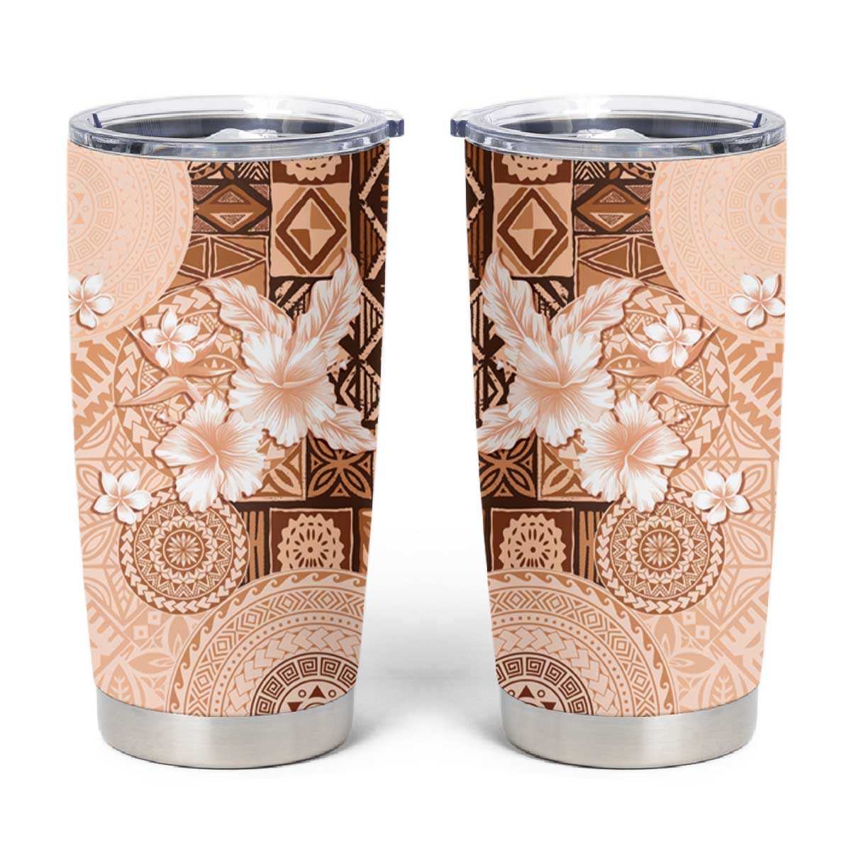 Hawaii Tapa Pattern With Brown Hibiscus Tumbler Cup