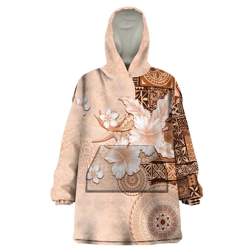 Hawaii Tapa Pattern With Brown Hibiscus Wearable Blanket Hoodie LT05 One Size Brown - Polynesian Pride