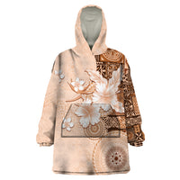 Hawaii Tapa Pattern With Brown Hibiscus Wearable Blanket Hoodie LT05 One Size Brown - Polynesian Pride