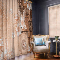 Hawaii Tapa Pattern With Brown Hibiscus Window Curtain LT05 - Polynesian Pride