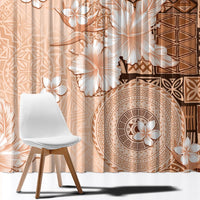 Hawaii Tapa Pattern With Brown Hibiscus Window Curtain LT05 - Polynesian Pride