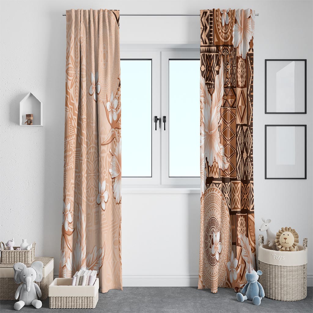 Hawaii Tapa Pattern With Brown Hibiscus Window Curtain LT05 - Polynesian Pride