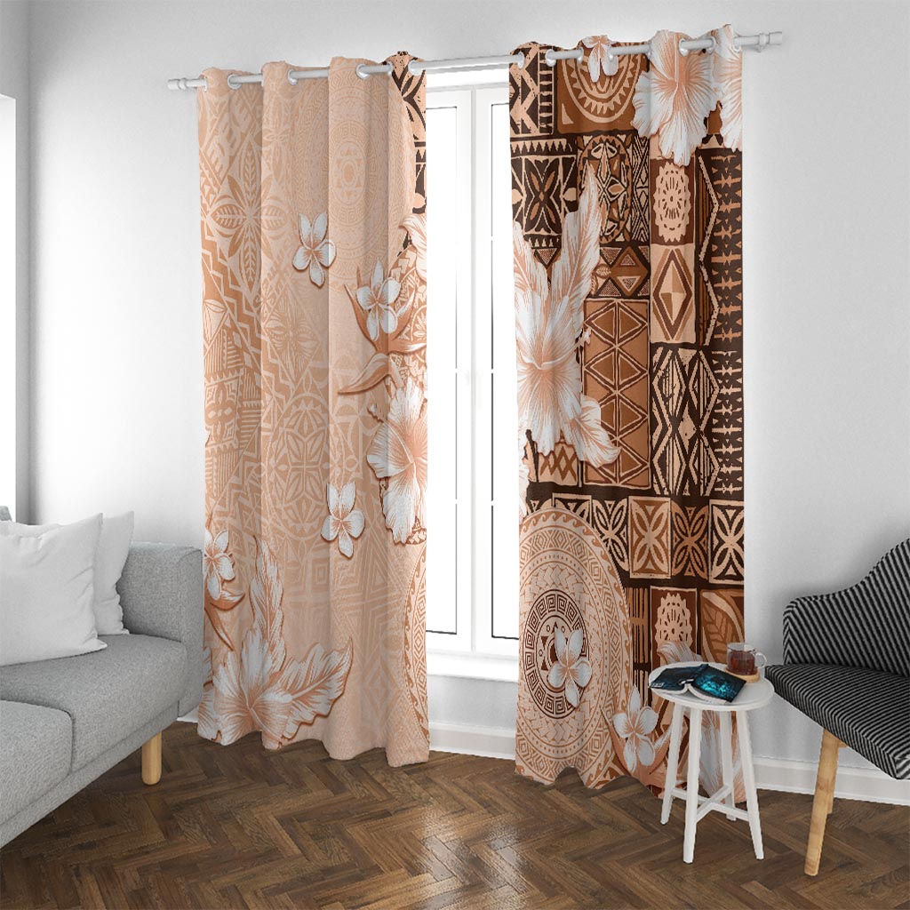 Hawaii Tapa Pattern With Brown Hibiscus Window Curtain LT05 With Grommets Brown - Polynesian Pride