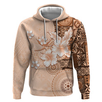 Hawaii Tapa Pattern With Brown Hibiscus Zip Hoodie