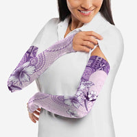 Hawaii Tapa Pattern With Violet Hibiscus Arm Sleeves - Polynesian Pride