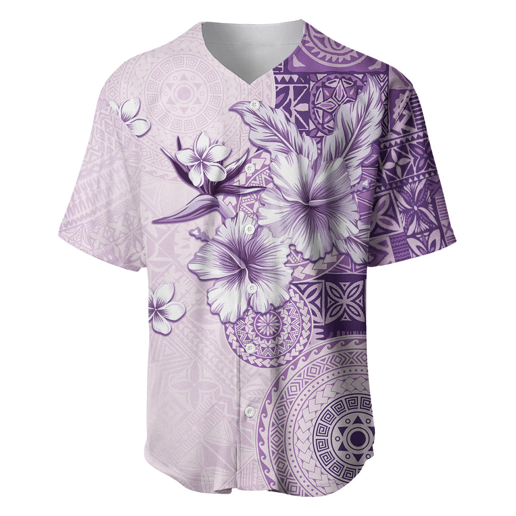 Hawaii Tapa Pattern With Violet Hibiscus Baseball Jersey