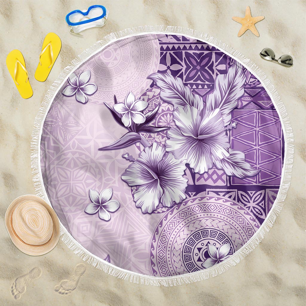 Hawaii Tapa Pattern With Violet Hibiscus Beach Blanket LT05 One Size 150cm Violet - Polynesian Pride