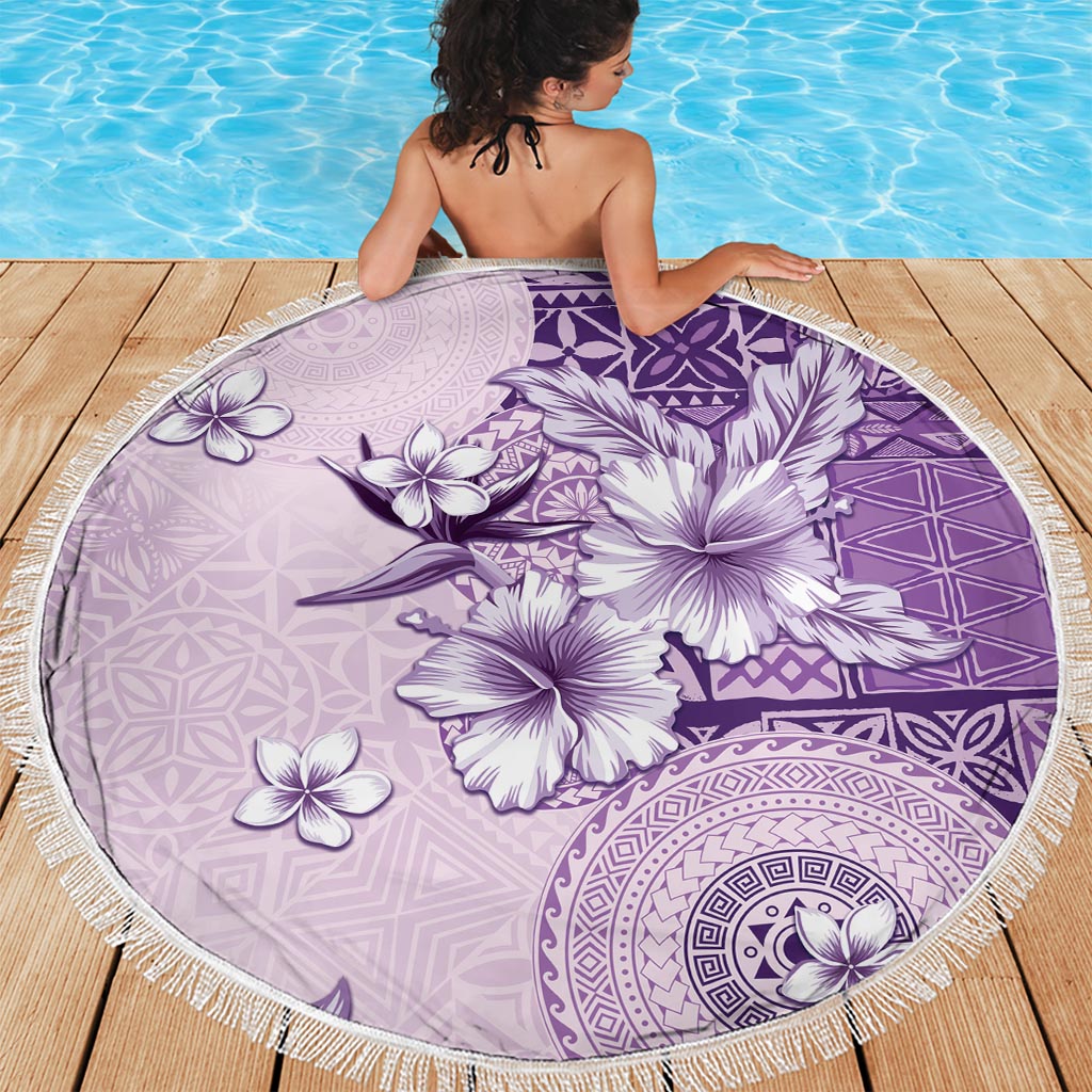 Hawaii Tapa Pattern With Violet Hibiscus Beach Blanket LT05 - Polynesian Pride