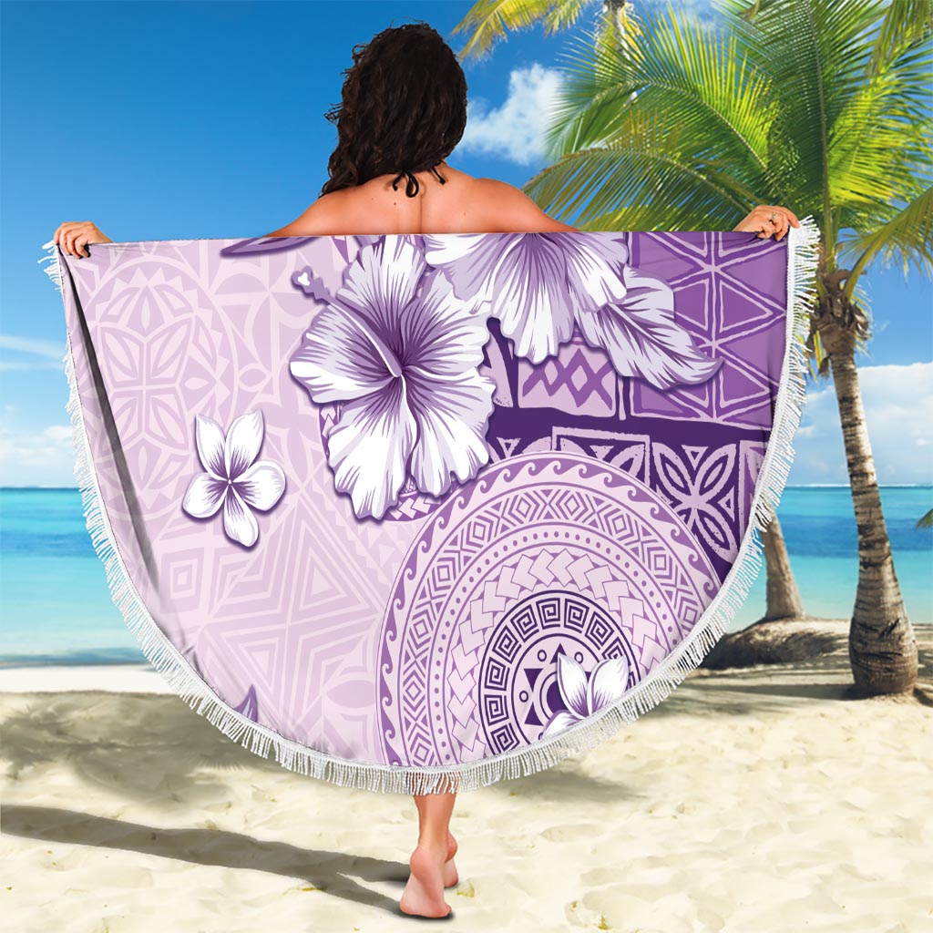 Hawaii Tapa Pattern With Violet Hibiscus Beach Blanket LT05 - Polynesian Pride