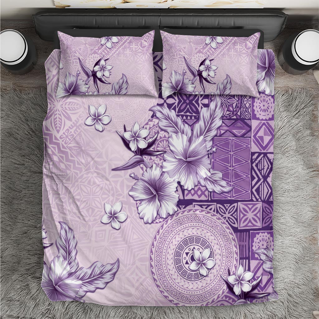 Hawaii Tapa Pattern With Violet Hibiscus Bedding Set LT05 Violet - Polynesian Pride