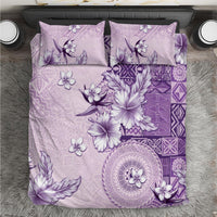 Hawaii Tapa Pattern With Violet Hibiscus Bedding Set LT05 Violet - Polynesian Pride