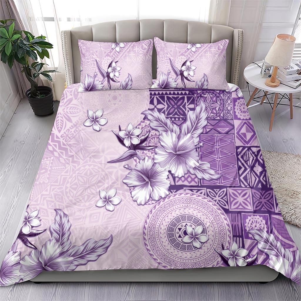 Hawaii Tapa Pattern With Violet Hibiscus Bedding Set LT05 - Polynesian Pride